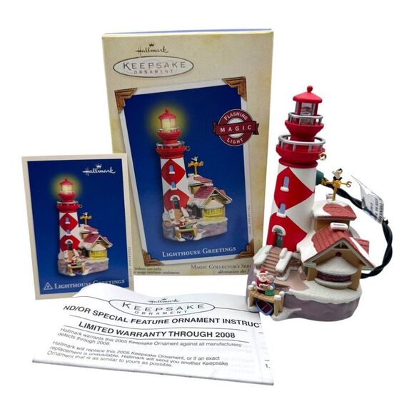 Hallmark Keepsake Christmas Ornament Lighthouse Greetings Lights Up #9 New 2005 - Picture 1 of 6